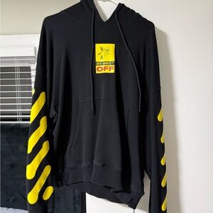 Off-White Black Hoodie with Bold Yellow Accents